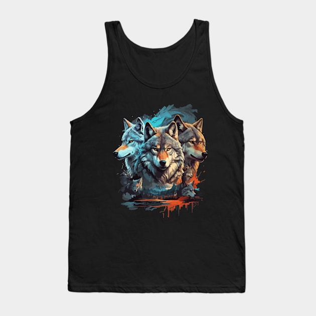 Three Wolf Tank Top by Peter smith